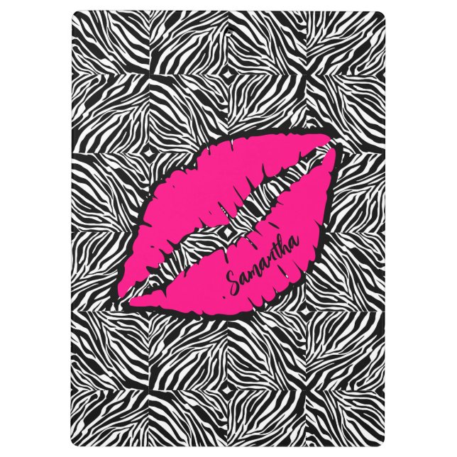 Simple Zebra with Pink Lips Personalized Clipboard (Back)