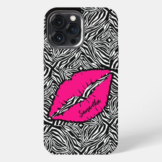 Simple Zebra with Pink Lips Personalized iPhone Case (Back)