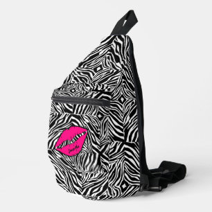 Simple Zebra with Pink Lips Personalized Sling Bag