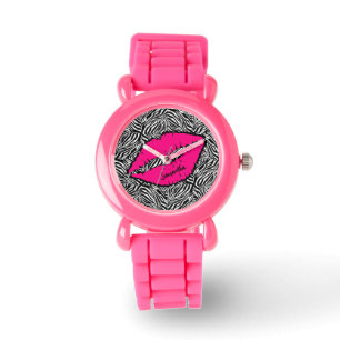 Simple Zebra with Pink Lips Personalized Watch
