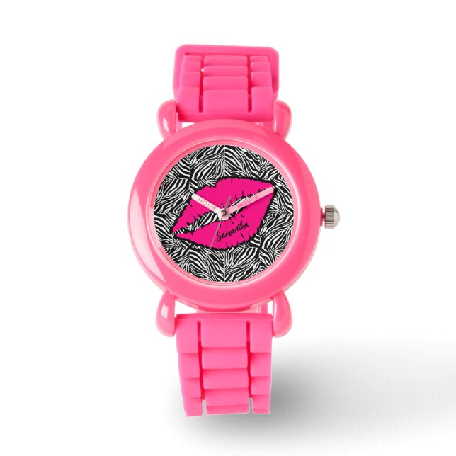 Simple Zebra with Pink Lips Personalized Watch (Front)