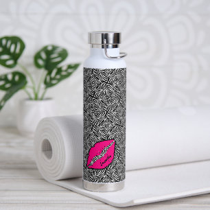 Simple Zebra with Pink Lips Personalized Water Bottle