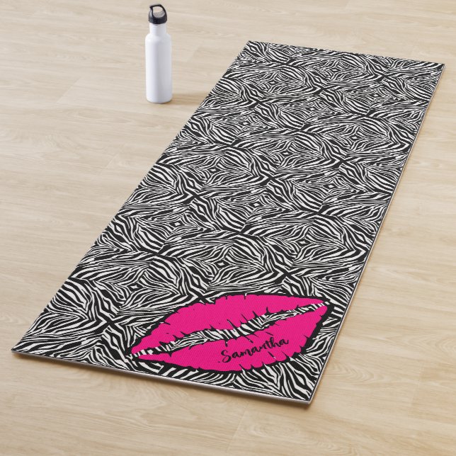 Simple Zebra with Pink Lips Personalized Yoga Mat (In Situ)