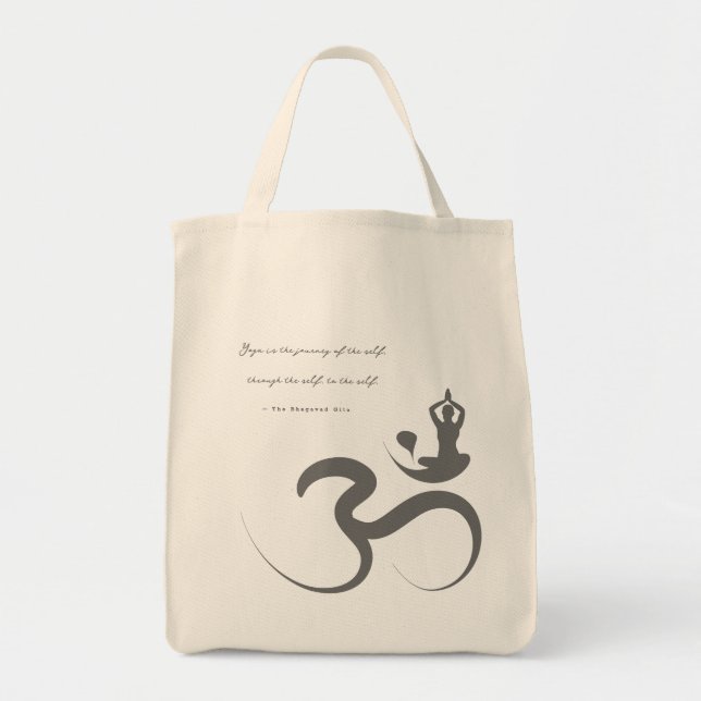Simple Zen Yoga Om Calligraphy Silhouette Logo Bag (Front)