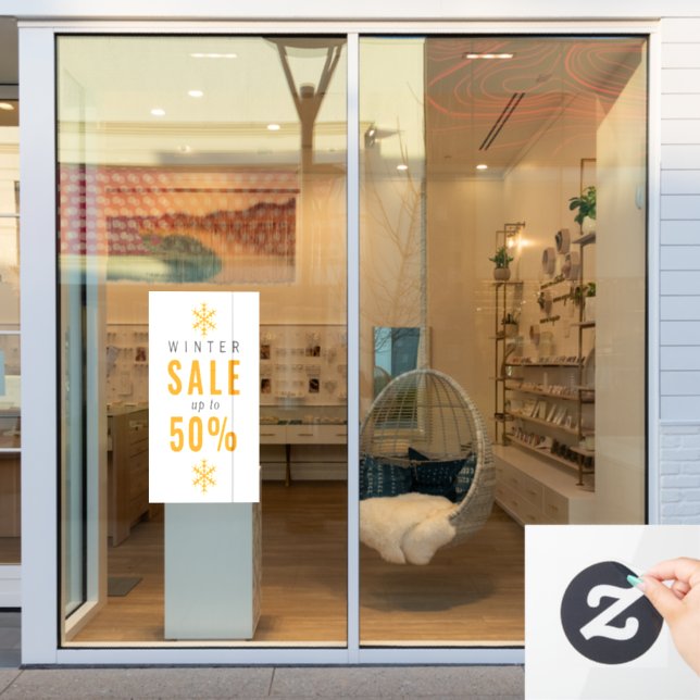 Simples flocs de neige, panneau de vente d'hiver (Vitrine du magasin)