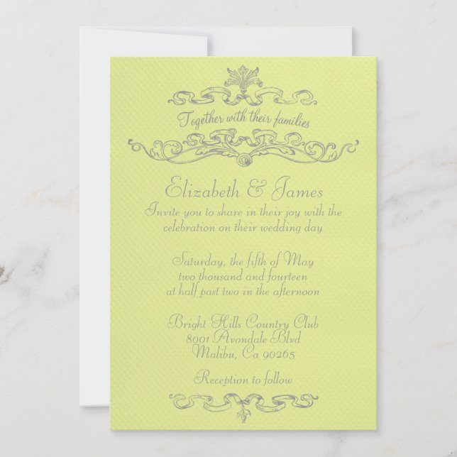 Simples invitations au mariage jaune de luxe (Devant)