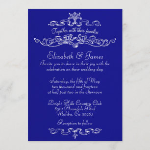 Simples invitations au mariage royal bleu de luxe