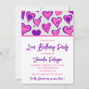 Simples invitations de 2ème anniversaire Glam Hear