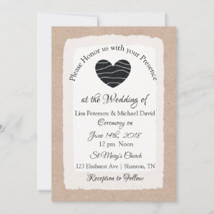 Simples invitations de mariage rustique tan et bla