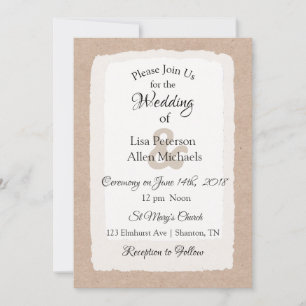 Simples invitations de mariage rustique tan et bla