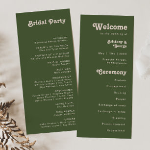 Simples Vibes Rétro Programme de Mariage Vert Ol