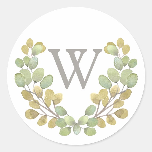 Simplicité Feuille verte Sticker Monogramme Wreath (Devant)