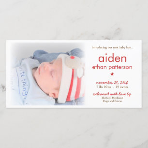 Simplicity Baby Boy Photo Birth Announcement Red