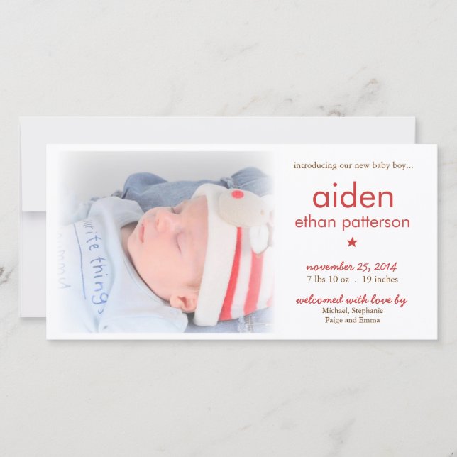 Simplicity Baby Boy Photo Birth Announcement | Red (Front)
