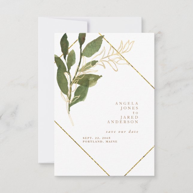 Simplicity Botanical Gold & White Save the Date (Front)
