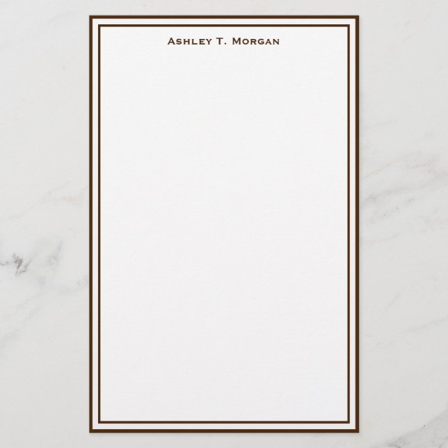 Simplicity Brown White Personalized Stationery (Front)