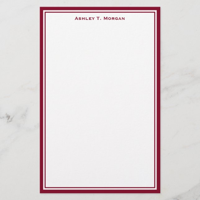 Simplicity Burgundy White Personalized Stationery (Front)