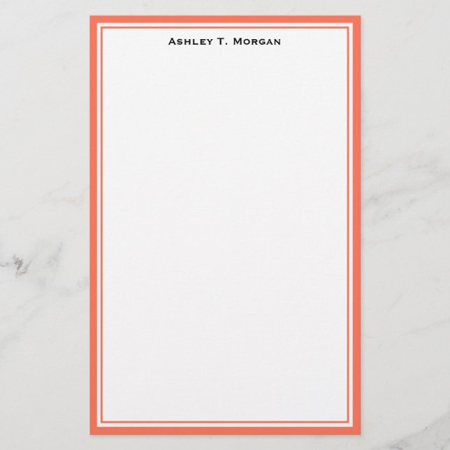 Simplicity Coral White Personalized Stationery (Front)