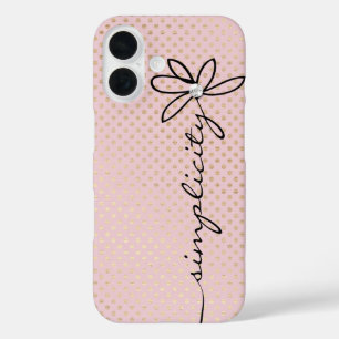 Simplicity Daisy Text Shimmering Gold Dots iPhone 16 Case