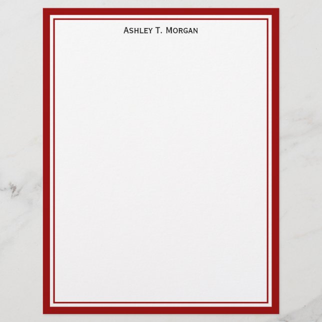Simplicity Deep Red White Personalized Letterhead (Front)