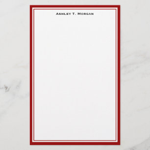 Simplicity Deep Red White Personalized Stationery