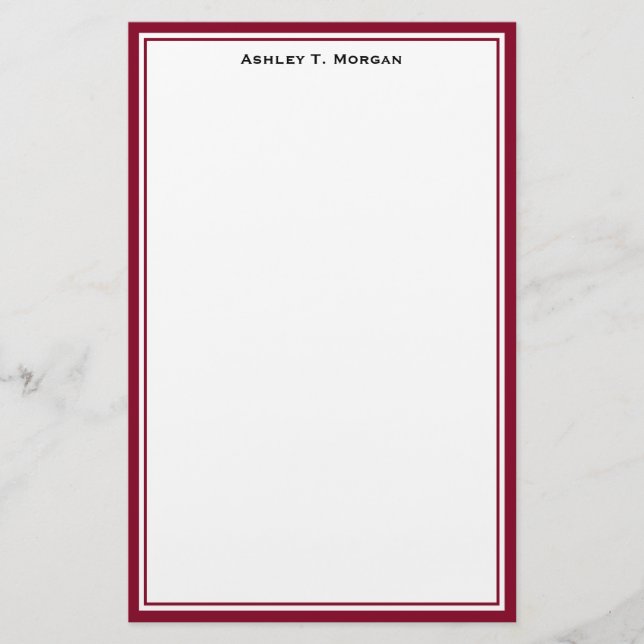 Simplicity DIY Frame White Personalized Burgundy Stationery (Front)