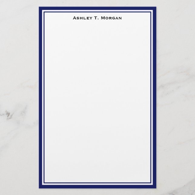 Simplicity DIY Frame White Personalized Navy Stationery (Front)