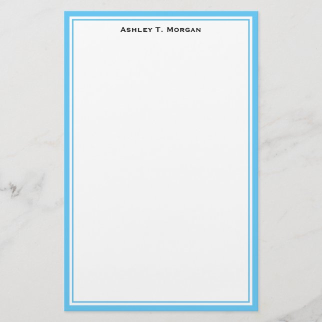 Simplicity DIY Frame White Personalized Sky Blue Stationery (Front)