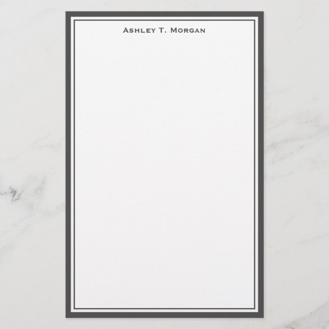 Simplicity Dk Grey / White Personalized Stationery (Front)
