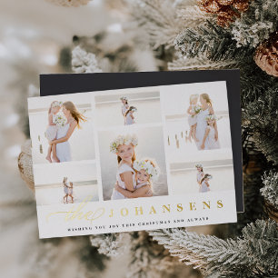 Simplicity Elegant Photo Collage Foil Holiday Card