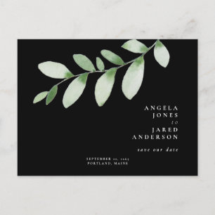 Simplicity & Foliage Black Wedding Save our Date  Postcard