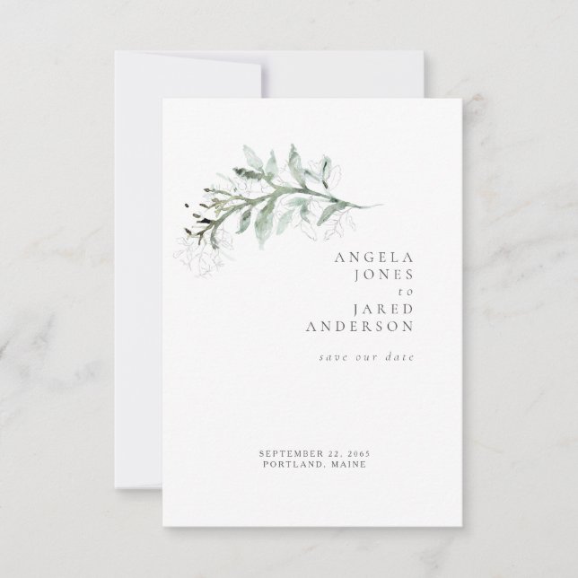Simplicity & Foliage White Wedding Save our Date  Save The Date (Front)