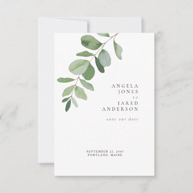 Simplicity & Foliage White Wedding Save The Date (Front)