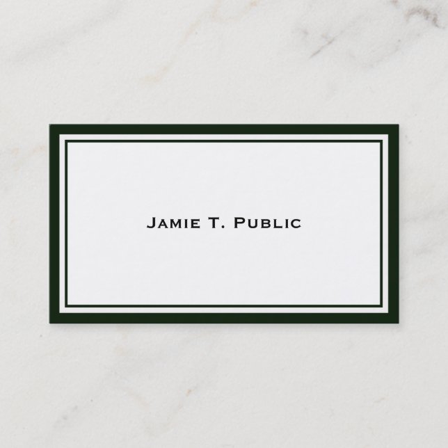 Simplicity: Green & White Frame, White Background Business Card (Front)