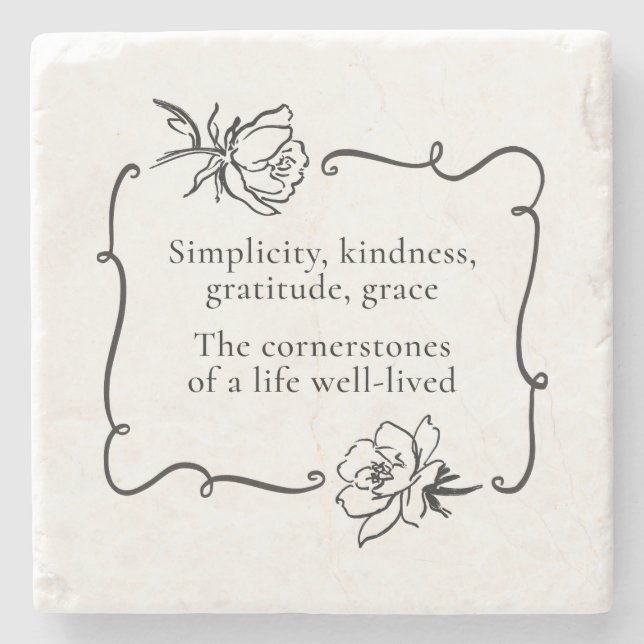 Simplicity, Kindness, Gratitude, Grace Stone Coaster (Front)
