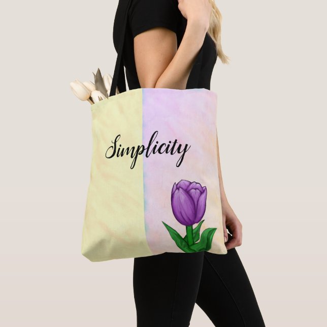Simplicity Purple Tulip Two Tone Watercolor Tote Bag (Close Up)