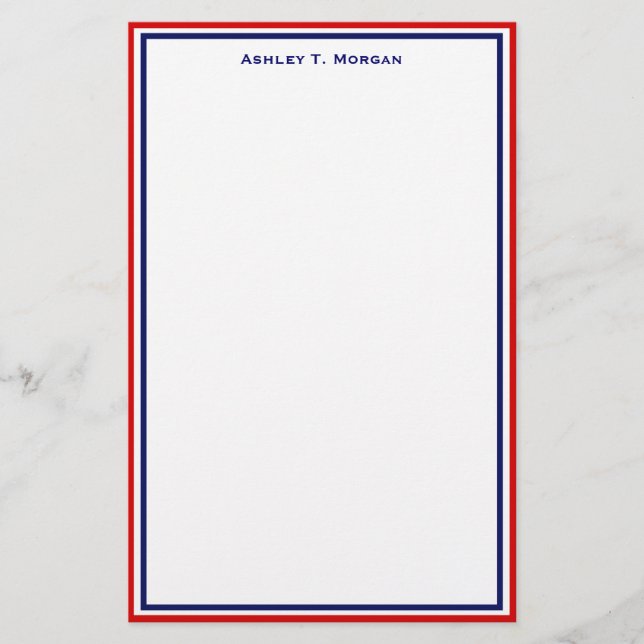 Simplicity Red White Blue Personalized Stationery (Front)