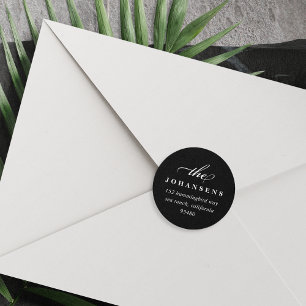 Simplicity Round Return Address Sticker   Black