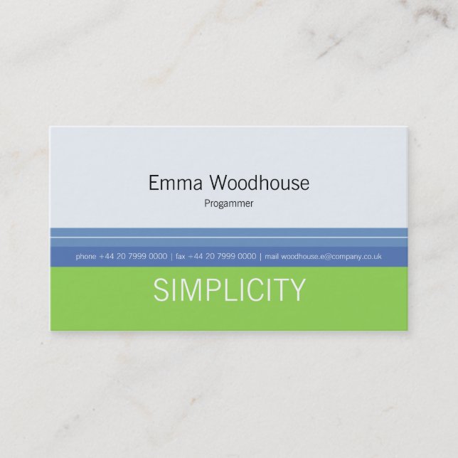 Simplicity Spring Green & Sky Blue Business Card (Front)