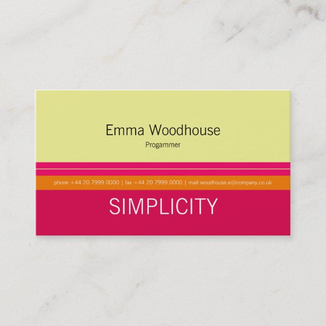 Simplicity Spring Raspberry Pink & Orange Business Card (Front)