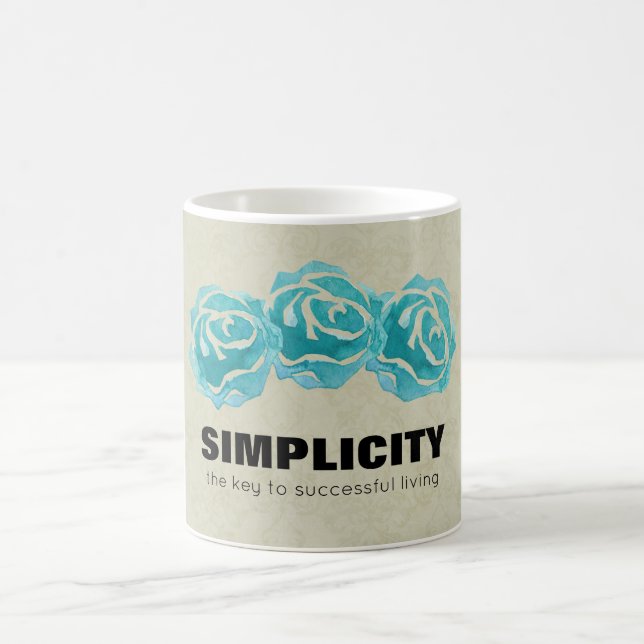 Simplicity Typography Quote with Teal Roses Coffee Mug (Center)