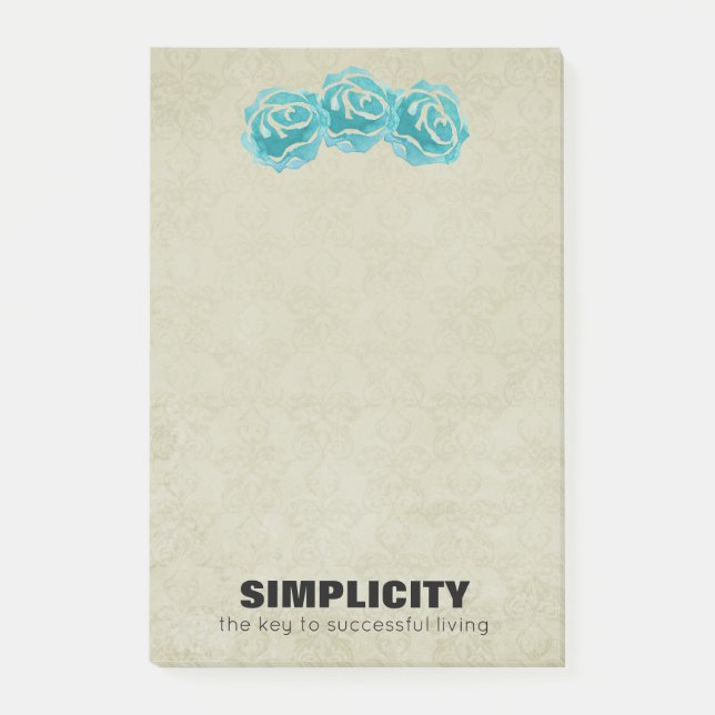 Simplicity Typography Quote with Teal Roses Post-it Notes (Front)