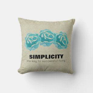 Simplicity Typography Quote with Teal Roses Throw Pillow