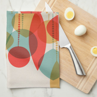 Simplified Retro Ornaments red, tan, blue Kitchen Kitchen Towel