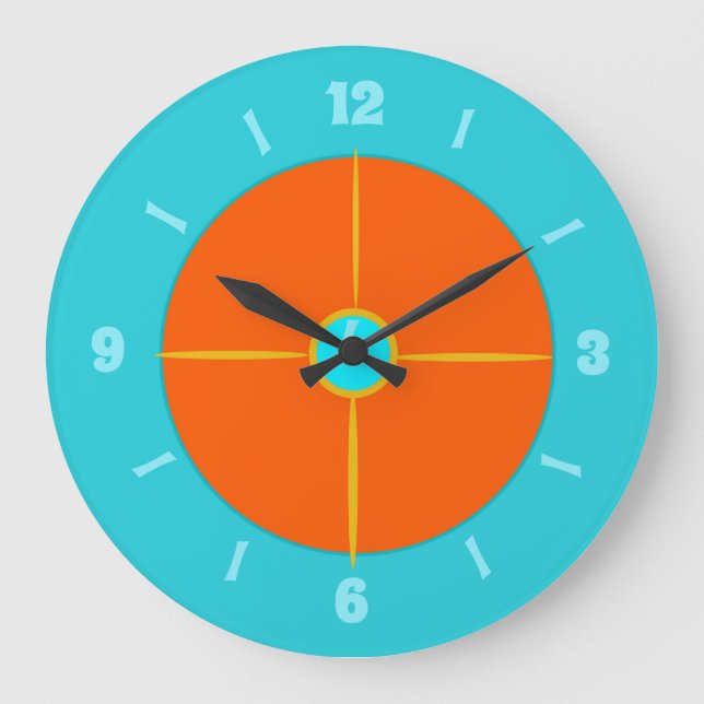 Simplistic Aqua Blue with Burnt Orange Centre Large Clock (Front)