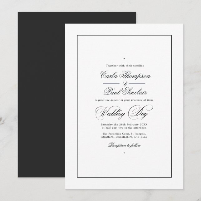 Simplistic Black and White Wedding Invitation (Front/Back)