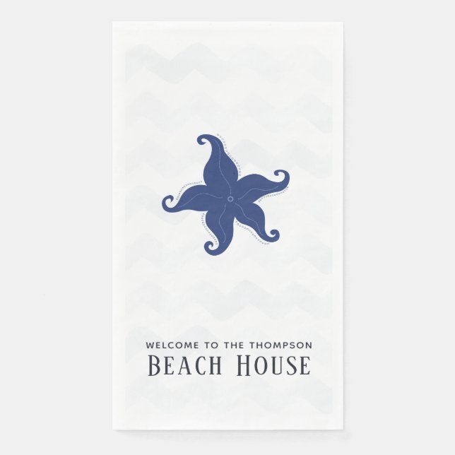 Simplistic Blue and White Beach House Napkin (Front)
