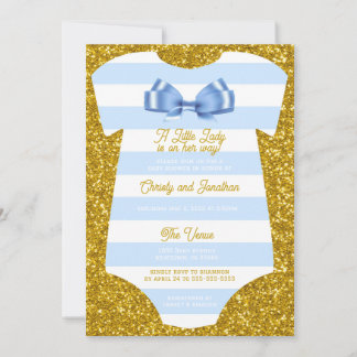 simplistic Blue and white unitard Baby Shower Invitation