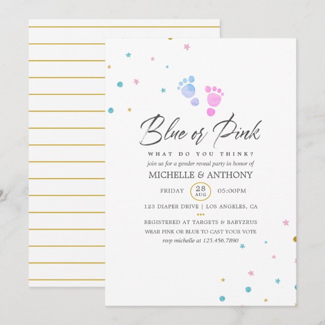 Simplistic Confetti Gender Reveal Party Invitation (Front/Back)