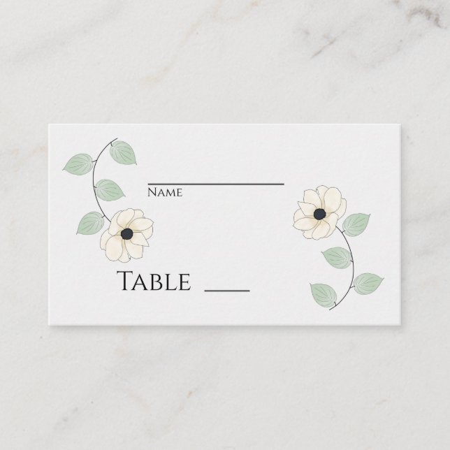 Simplistic Creamy White Anemone Floral Place Card (Front)